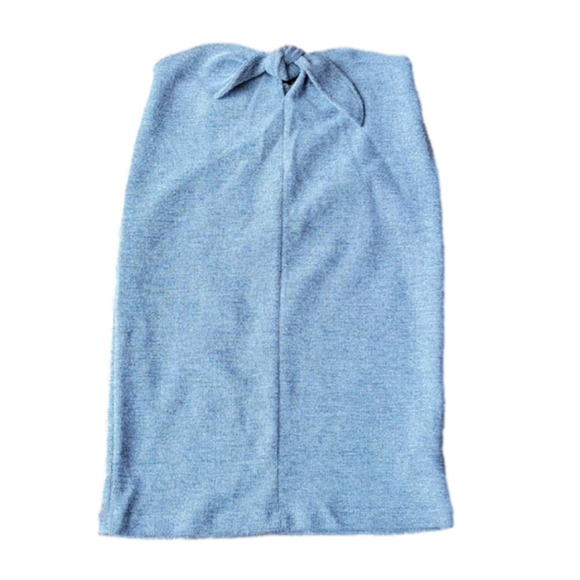 Y2K Vintage Strapless Tube Knit Wool Gray Mini Bare Shoulder Dress Bow Front Tie - Picture 2 of 11